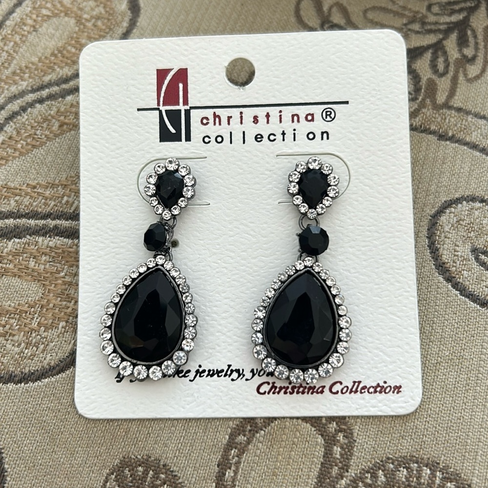 Black and silver drop earrings